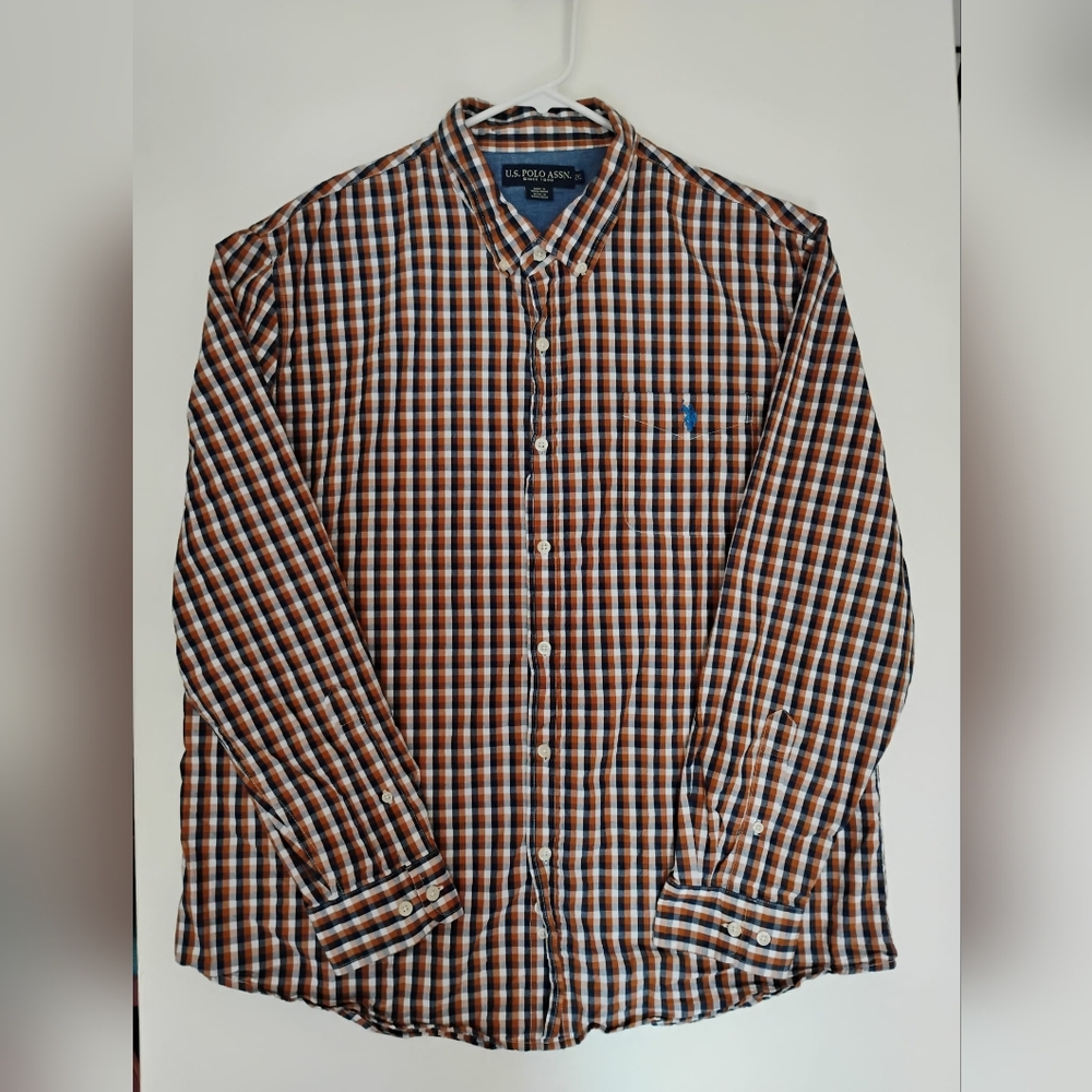 U.S POLO ASSN. Men's Checkered Shirt - Brown and Blue